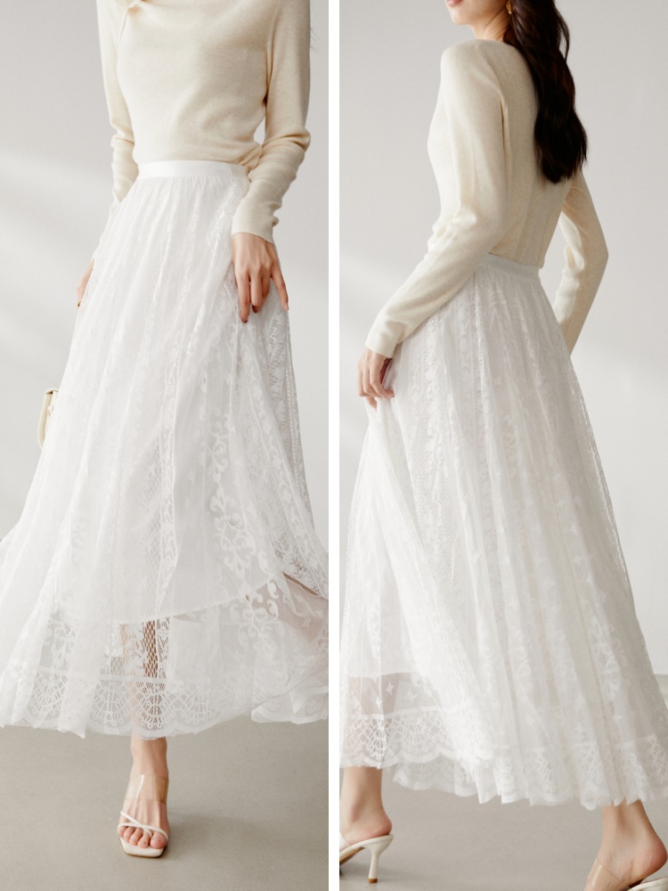 レース 服 花柄レースロングスカート