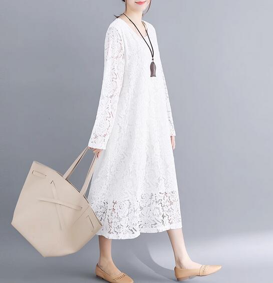 レース 服 夏の新作長袖総レースワンピース