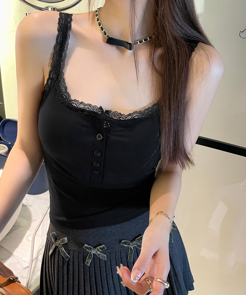 レース 服 レース切替キャミソール カップ付きインナー