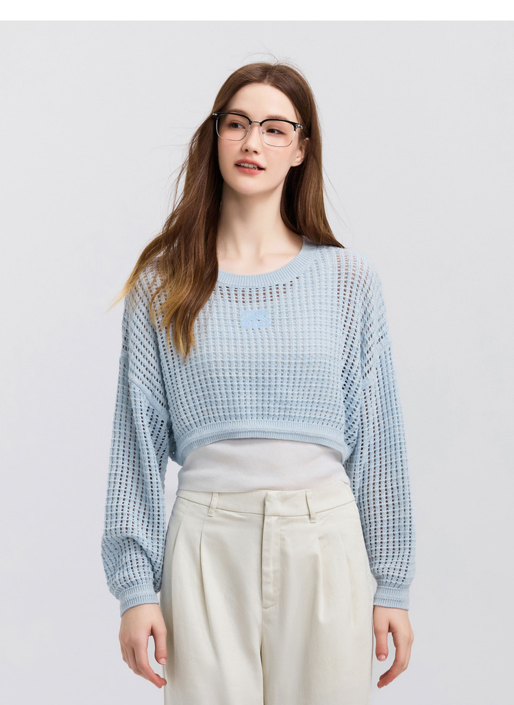 レース 服 透かし編みショート丈ニットトップス