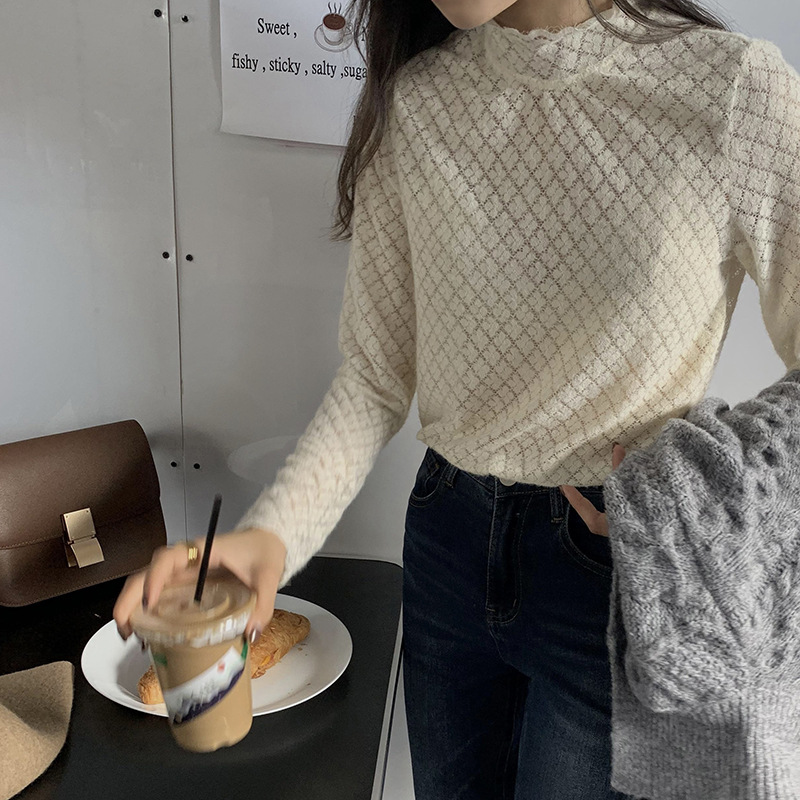 レース 服 花柄レース長袖インナー 上品デザイン 伸縮性抜群 韓国風