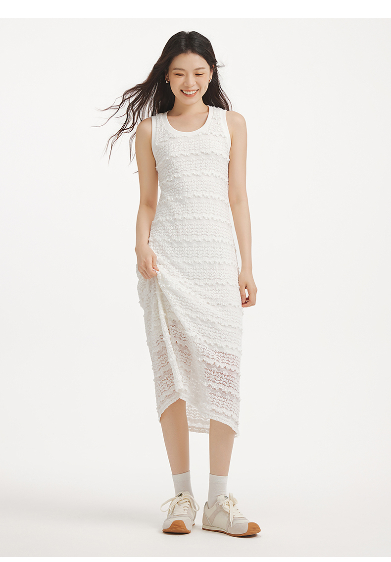 レース 服 透かし編みノースリーブレースワンピース