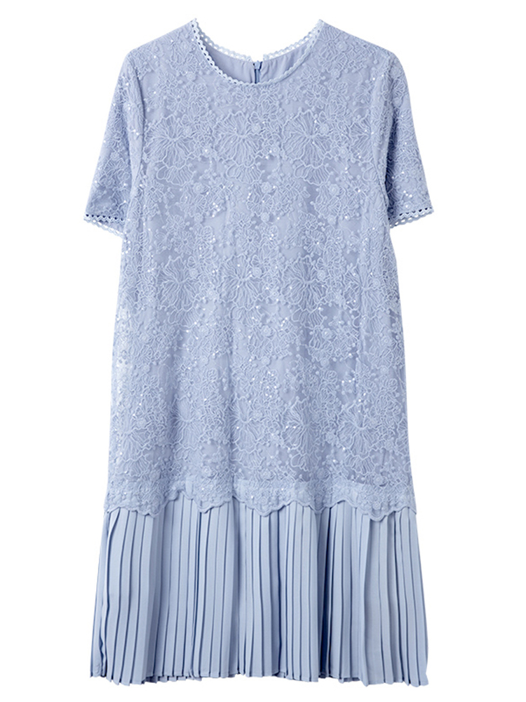 レース 服 花柄レース プリーツ切替ワンピース