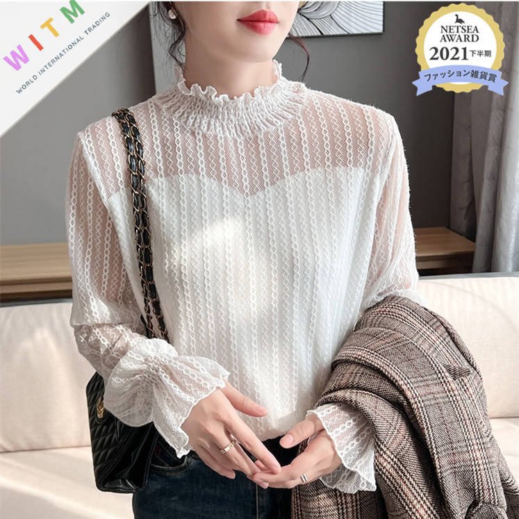 レース 服 秋冬新作 レース ハイネック トップス 上品 着回し抜群
