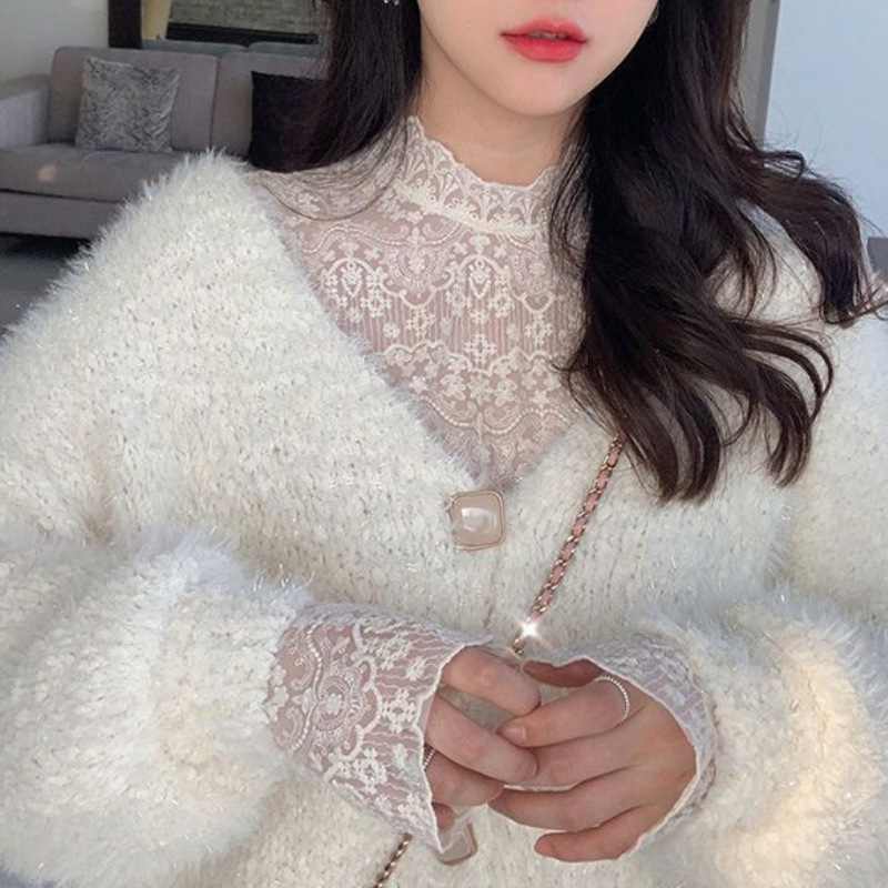 レース 服 立ち襟レース長袖ブラウス個性的トップス