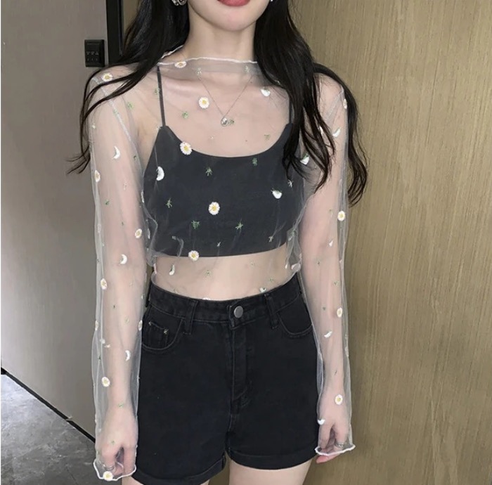 レース 服 春夏レディース刺繍レースタートルネック長袖トップス