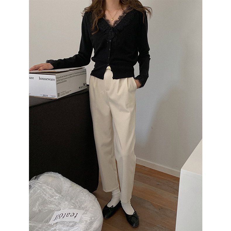 レース 服 レディース長袖レース襟ニットカーディガン 2色