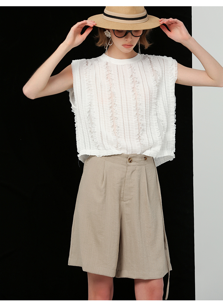 レース 服 立体フリル ノースリーブブラウス