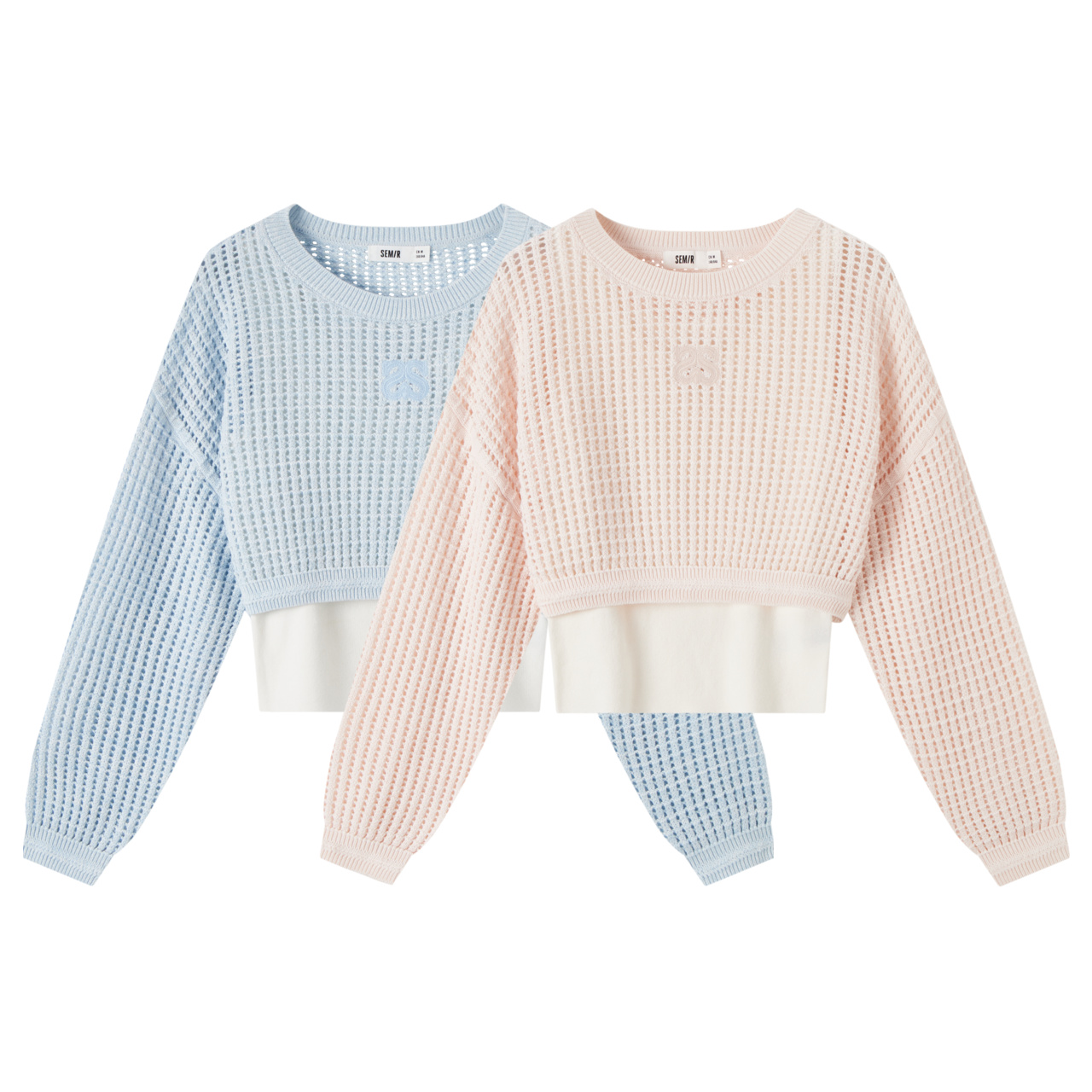 レース 服 透かし編みショート丈ニットトップス