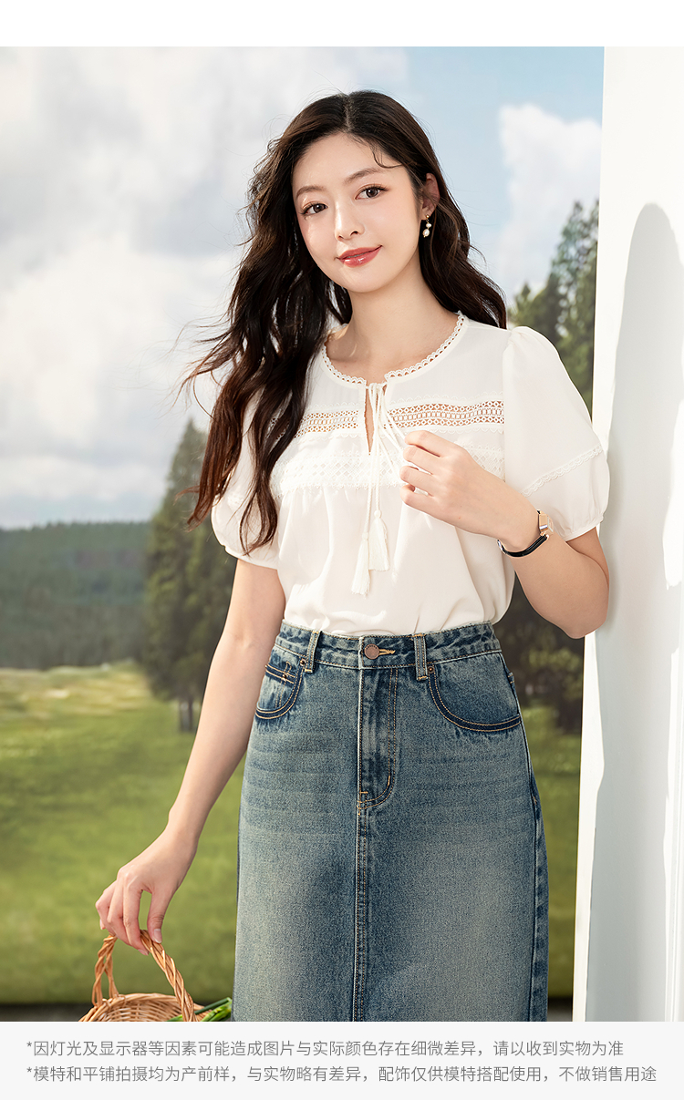 レース 服 胸元レース パフスリーブブラウス