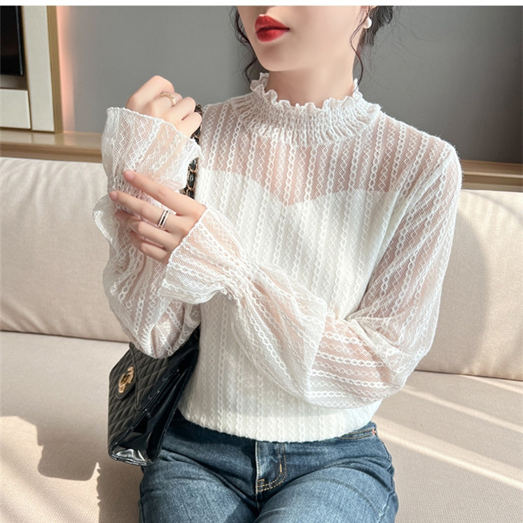 レース 服 秋冬新作 レース ハイネック トップス 上品 着回し抜群