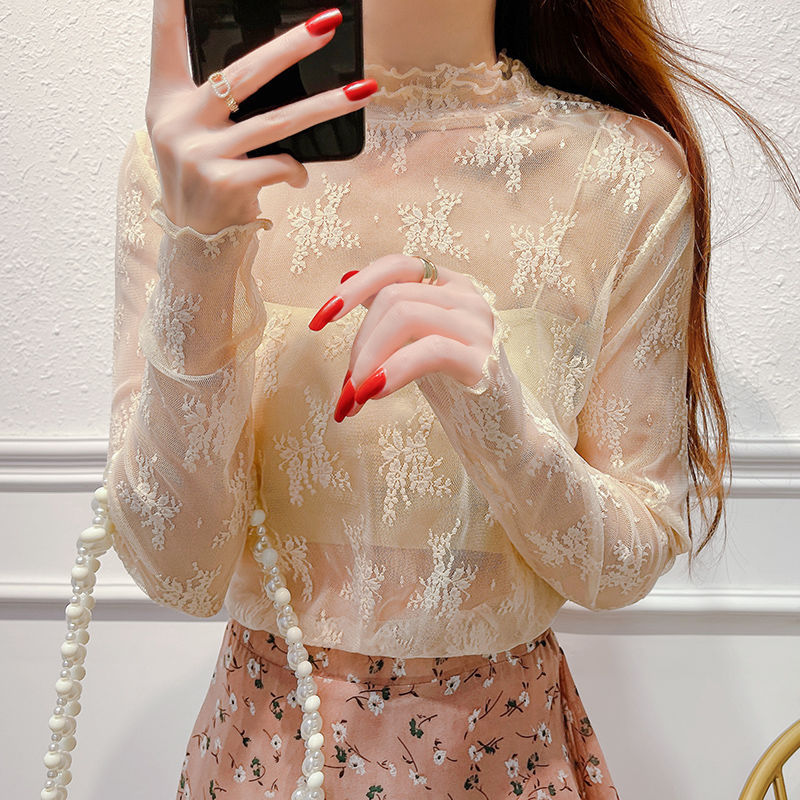 レース 服 花柄シアーレースハイネックインナー