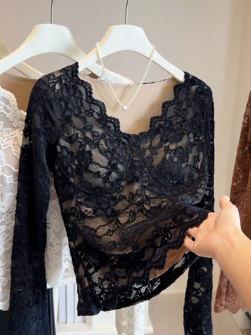 レース 服 レース長袖インナートップス裏起毛韓国風３色