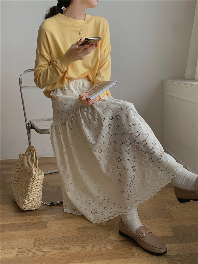 レース 服 透かし彫りレーススカート ロング丈フレア ティアード