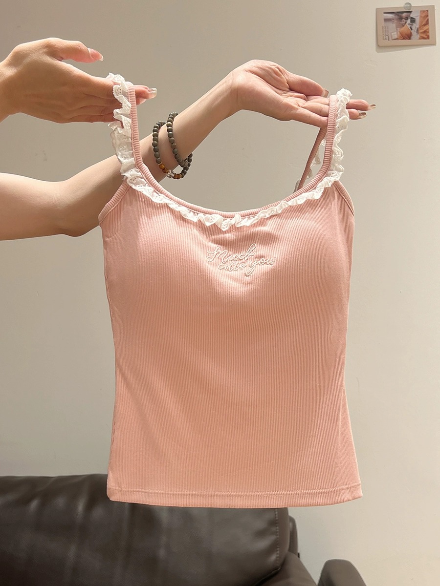 レース 服 フリルリブキャミソール