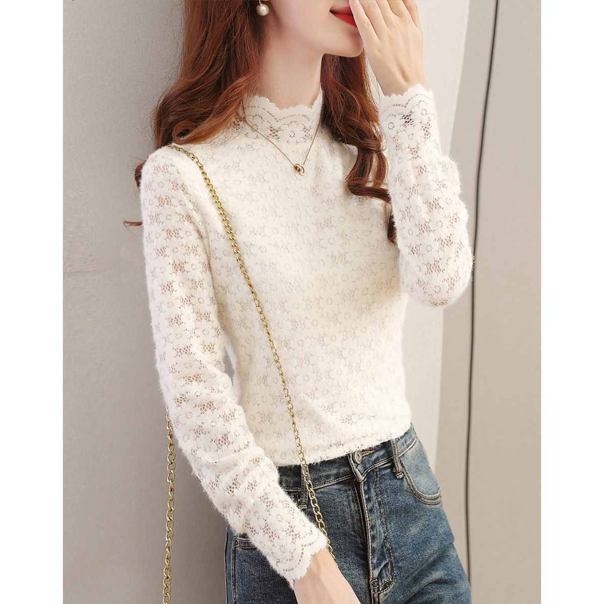 レース 服 花レース襟ふんわりトップス