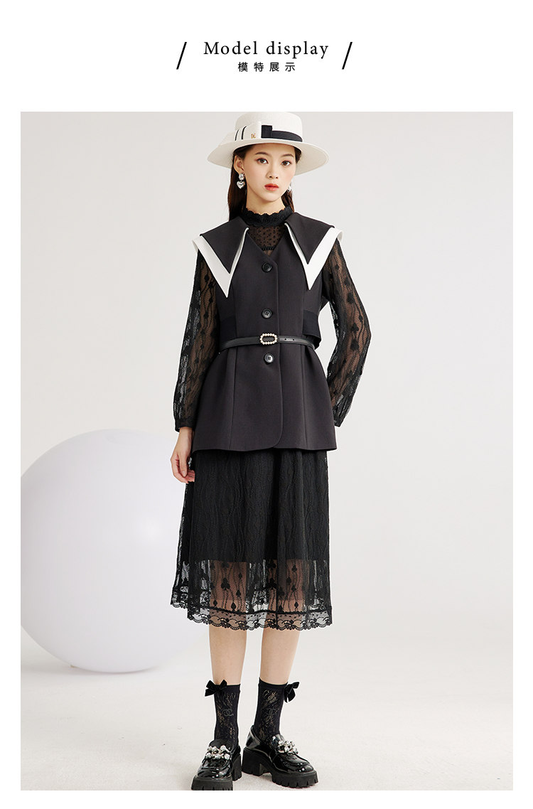 レース 服 花レース 立ち襟 長袖ワンピース