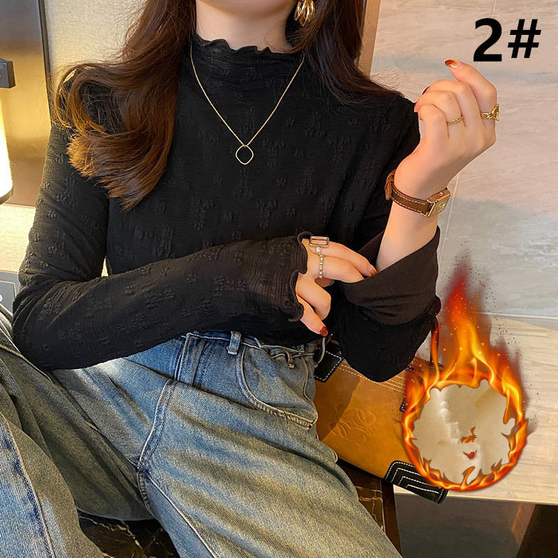 レース 服 秋冬新作 レース裏起毛トップス スタンドカラー上品ブラウス