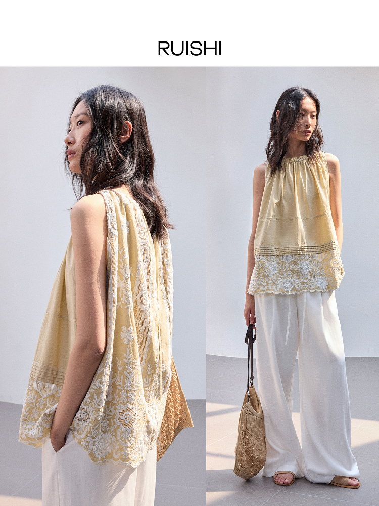 レース 服 花刺繍レースノースリーブブラウス