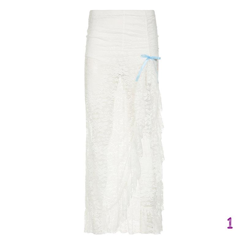 レース 服 エレガント白レースロングスカート