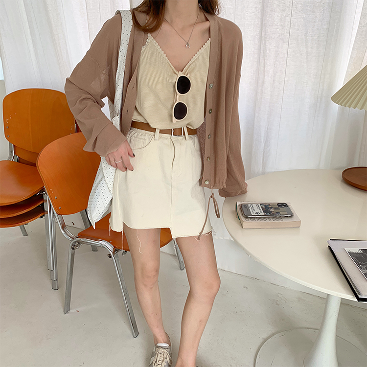 レース 服 レース縁どりボーダーキャミソール