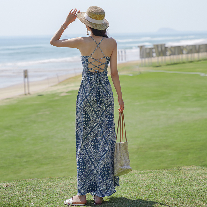 レース ワンピース バックレース 花柄キャミワンピース 夏向けマキシ丈