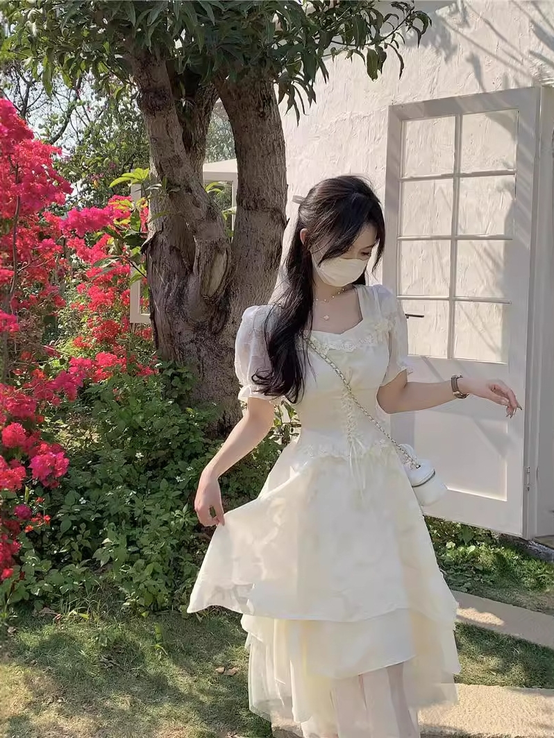 レース ワンピース 優美な重ね裾レース ワンピース ロング