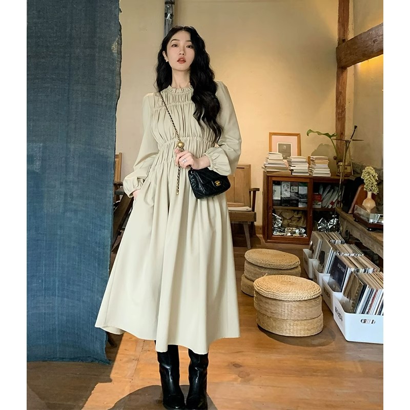 レース ワンピース 優美な装飾ギャザー ロングワンピース