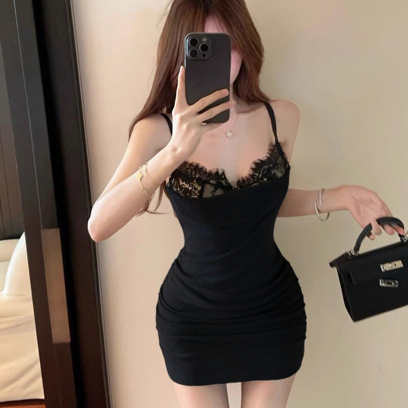 レース ワンピース 優美レースデコルテ キャミワンピース