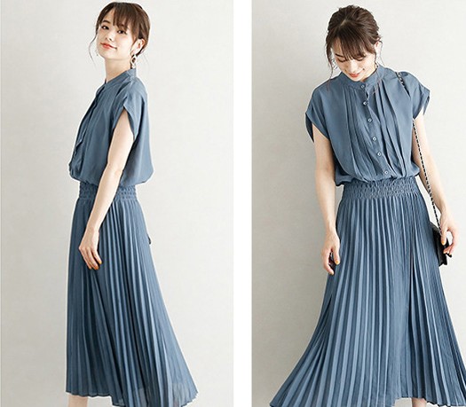 レース ワンピース 優雅プリーツ フレンチ ロングワンピース
