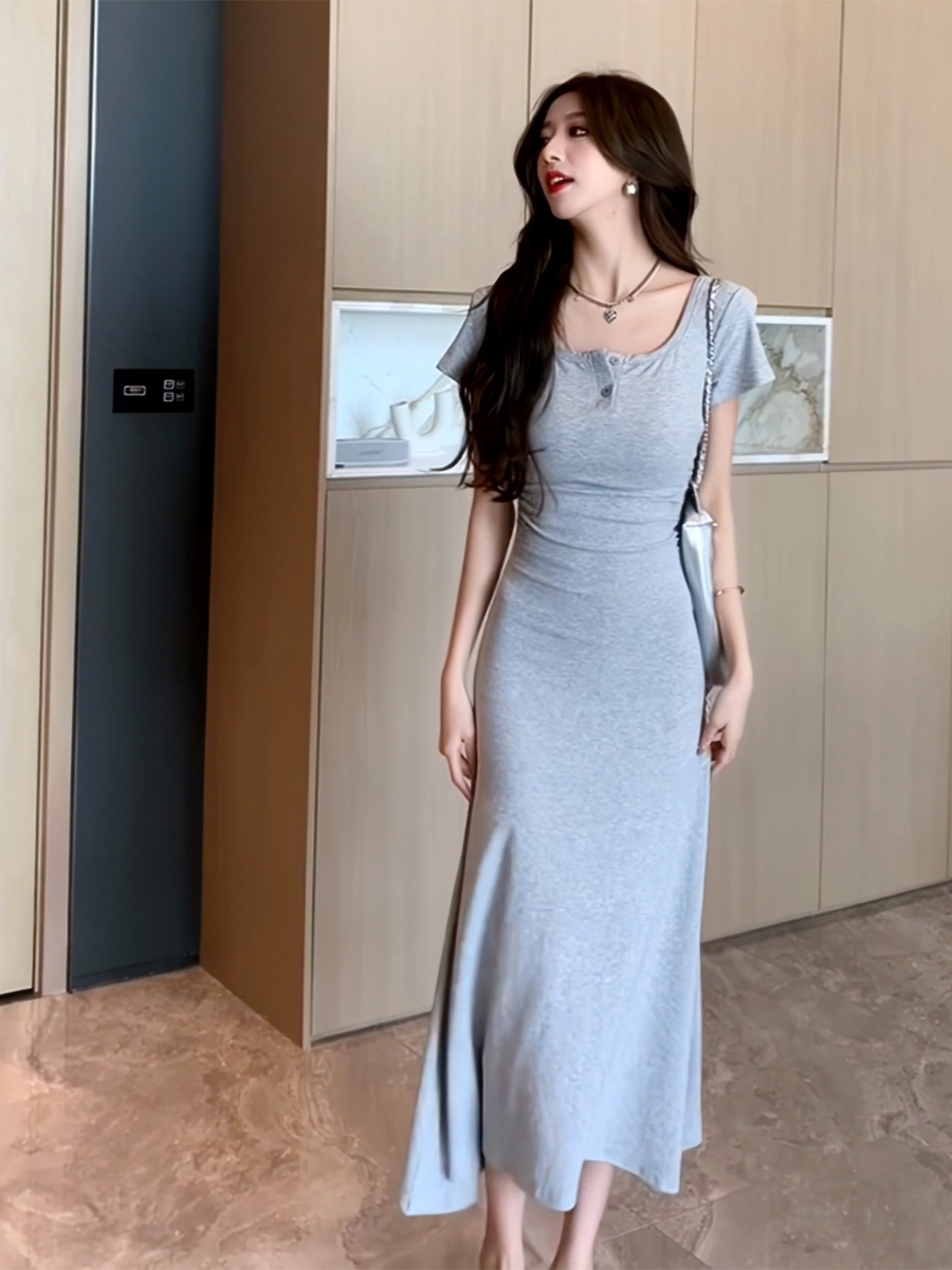 レース ワンピース 優美スクエアネック マキシワンピース
