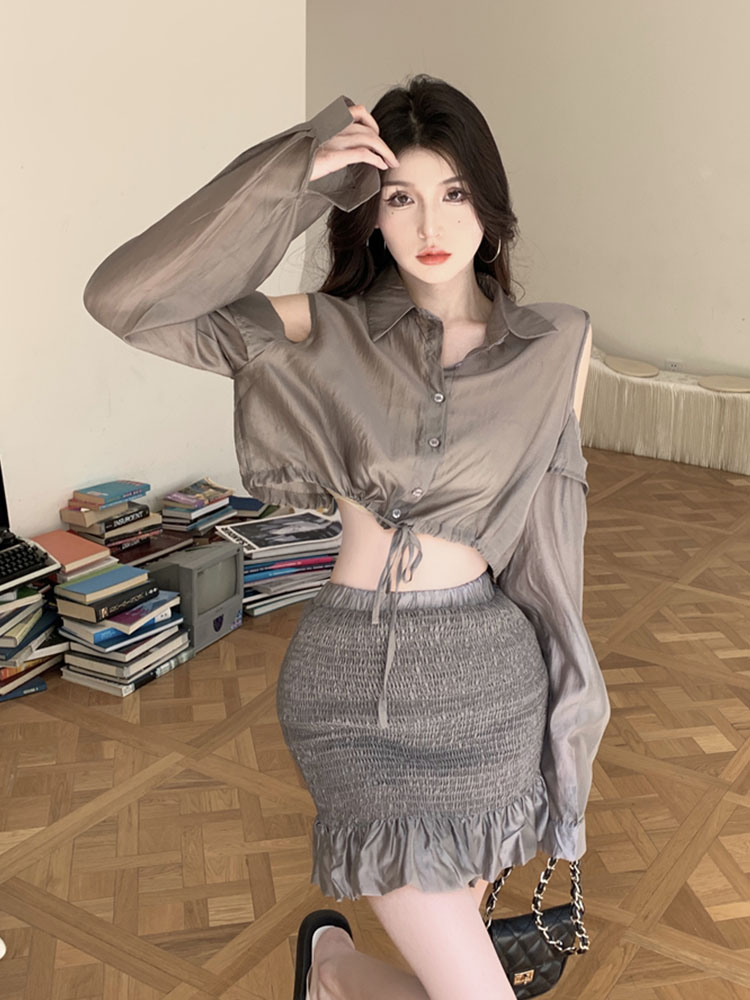 レース ワンピース 優美シャーリングフリル セットアップ