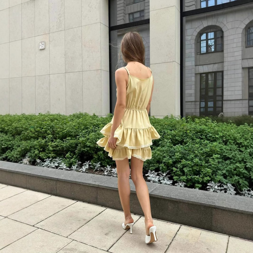 レース ワンピース ティアードフリル レース キャミワンピース