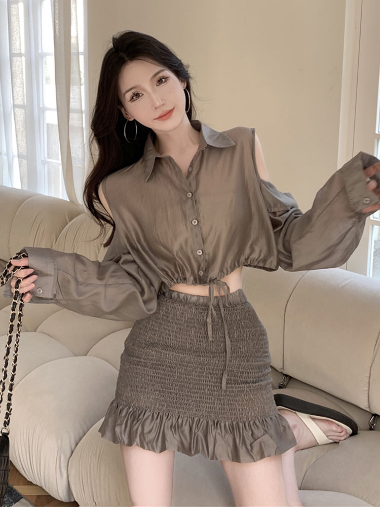 レース ワンピース 優美シャーリングフリル セットアップ