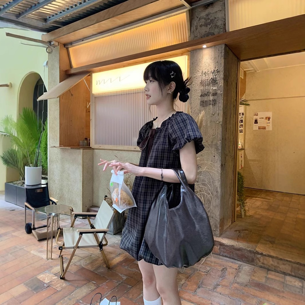 レース ワンピース 格子柄フリル袖ミニレースワンピース