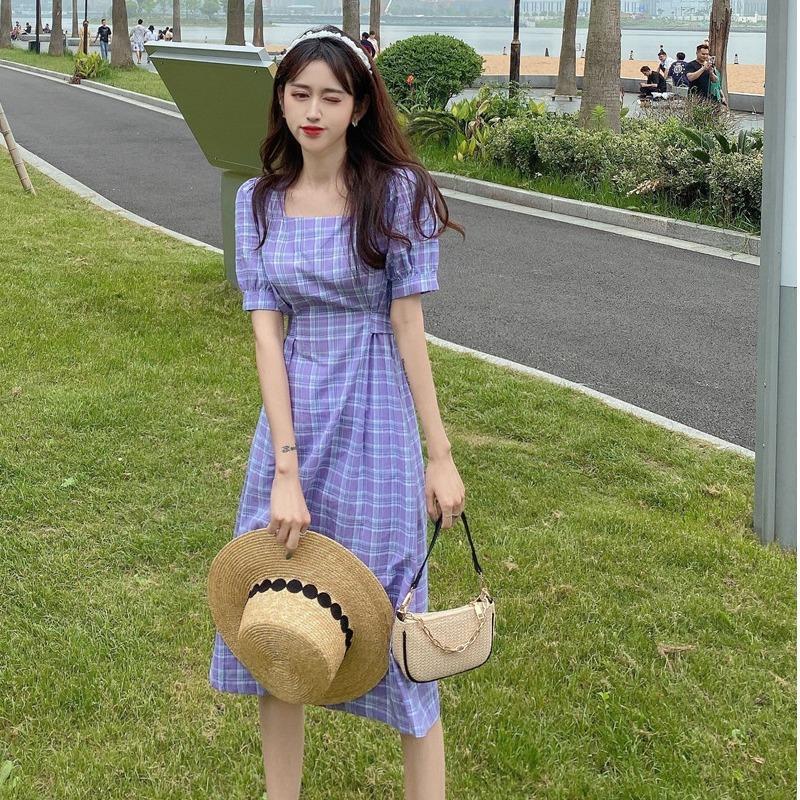 レース ワンピース 格子柄フェミニンロングワンピース