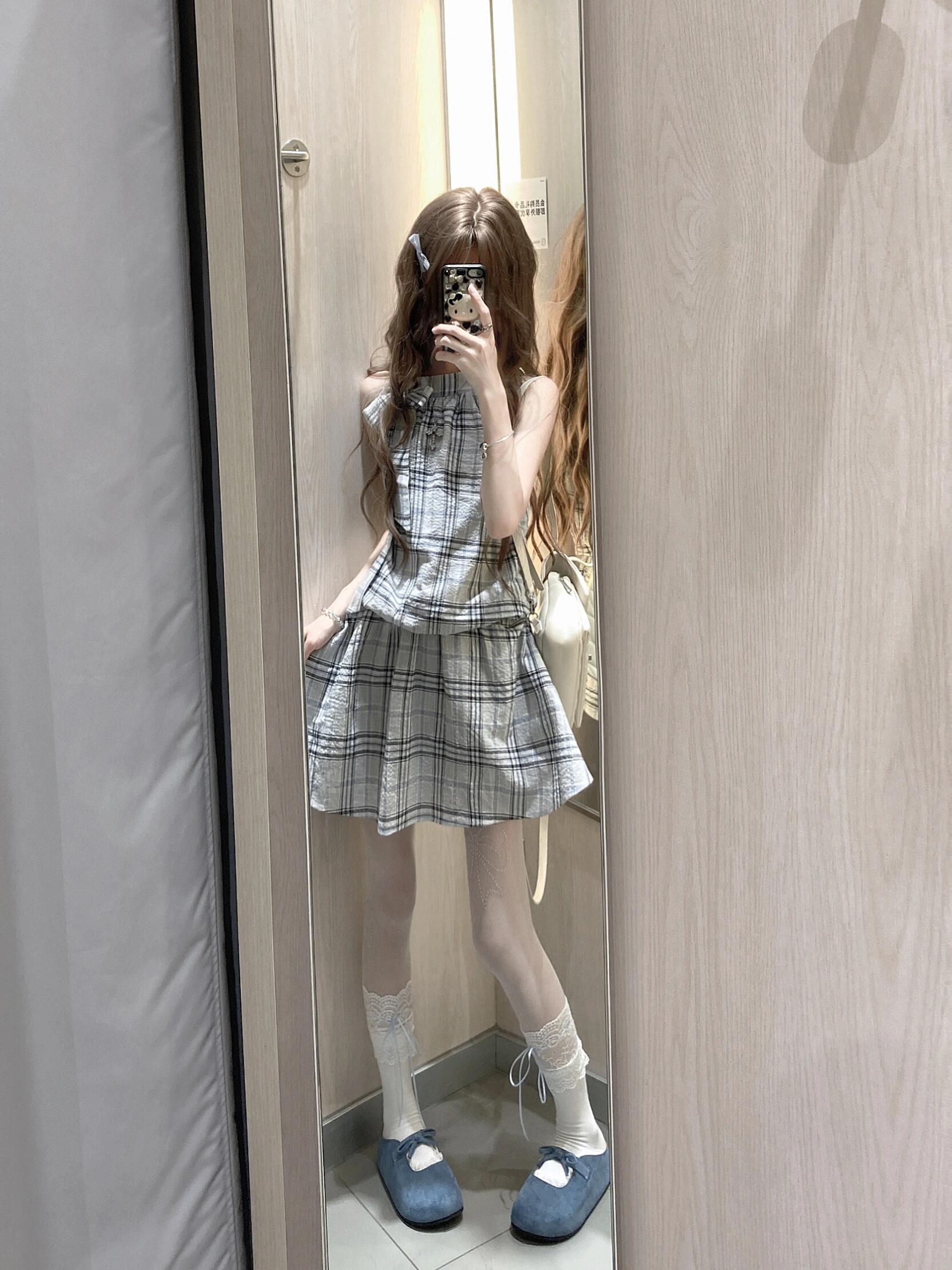 レース ワンピース 乙女心くすぐる格子柄レイヤードワンピース