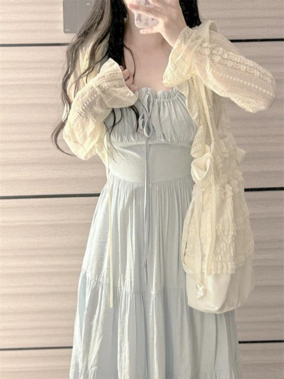 レース ワンピース 優美なギャザー フリル レース ワンピース