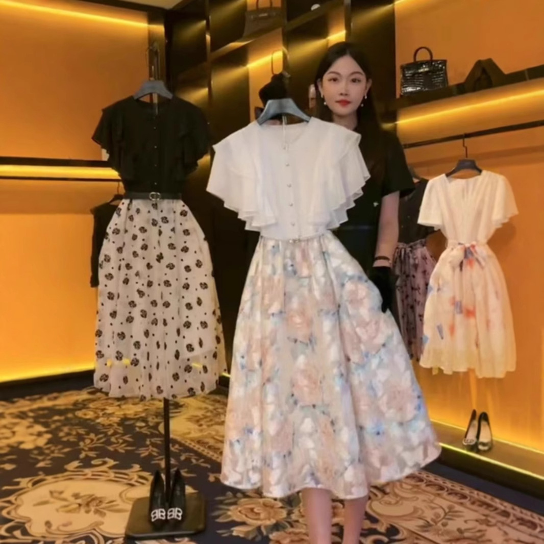 レース ワンピース 花柄フリルレイヤード優美ワンピース