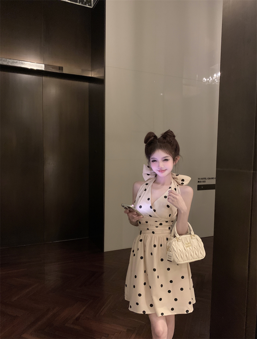 レース ワンピース 優美リボンホルターネックワンピース