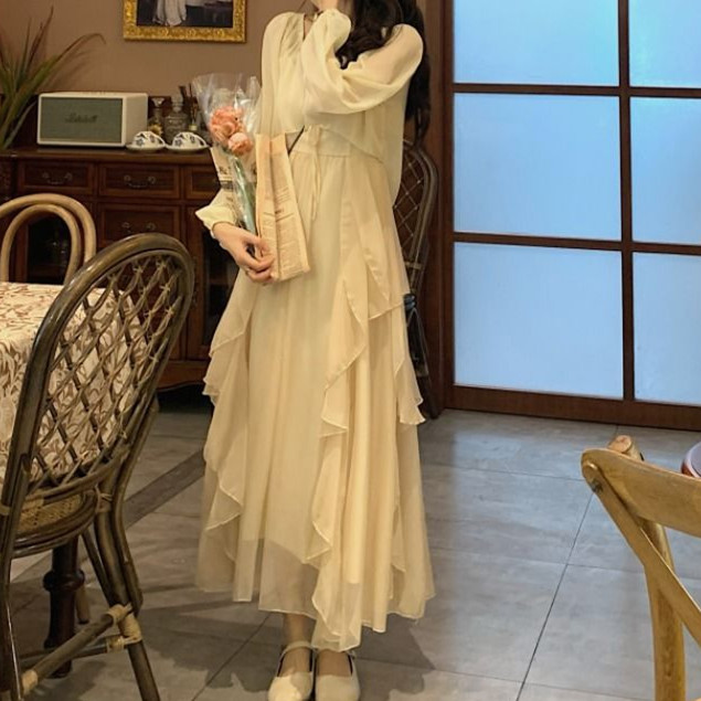 レース ワンピース エアリーシフォン ロングワンピース カーディガンセット