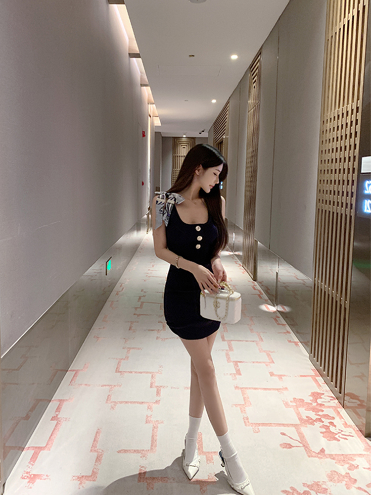 レース ワンピース 優美リボン飾りタイトレースワンピース