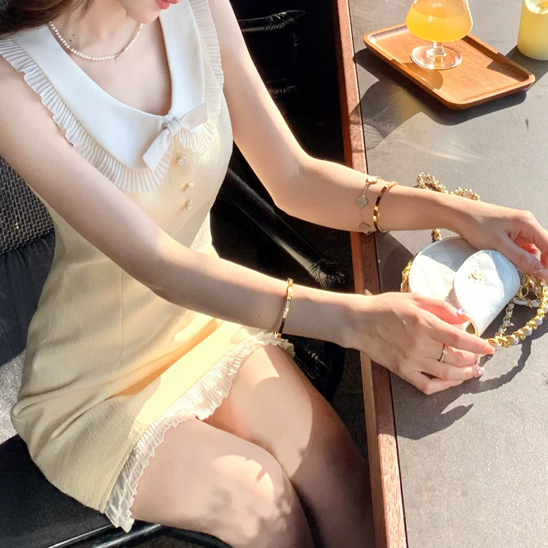 レース ワンピース プリーツ襟フリルレースキャミワンピース