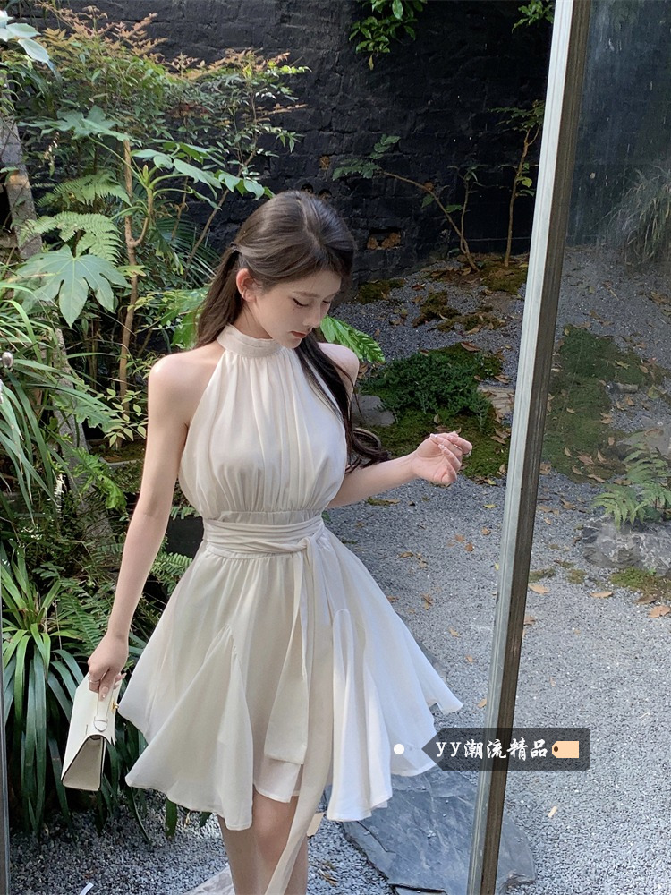 レース ワンピース 優美なホルターネック レース ワンピース
