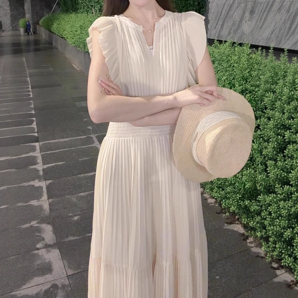 レース ワンピース 優美プリーツフリル レース ワンピース