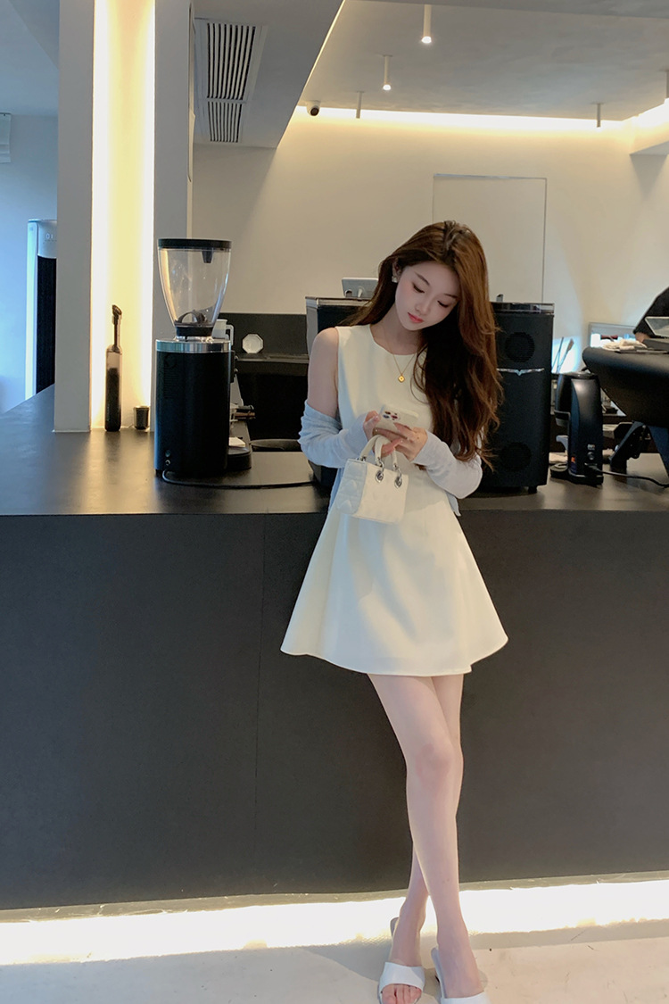 レース ワンピース 優美フレアシルエット ノースリーブワンピース