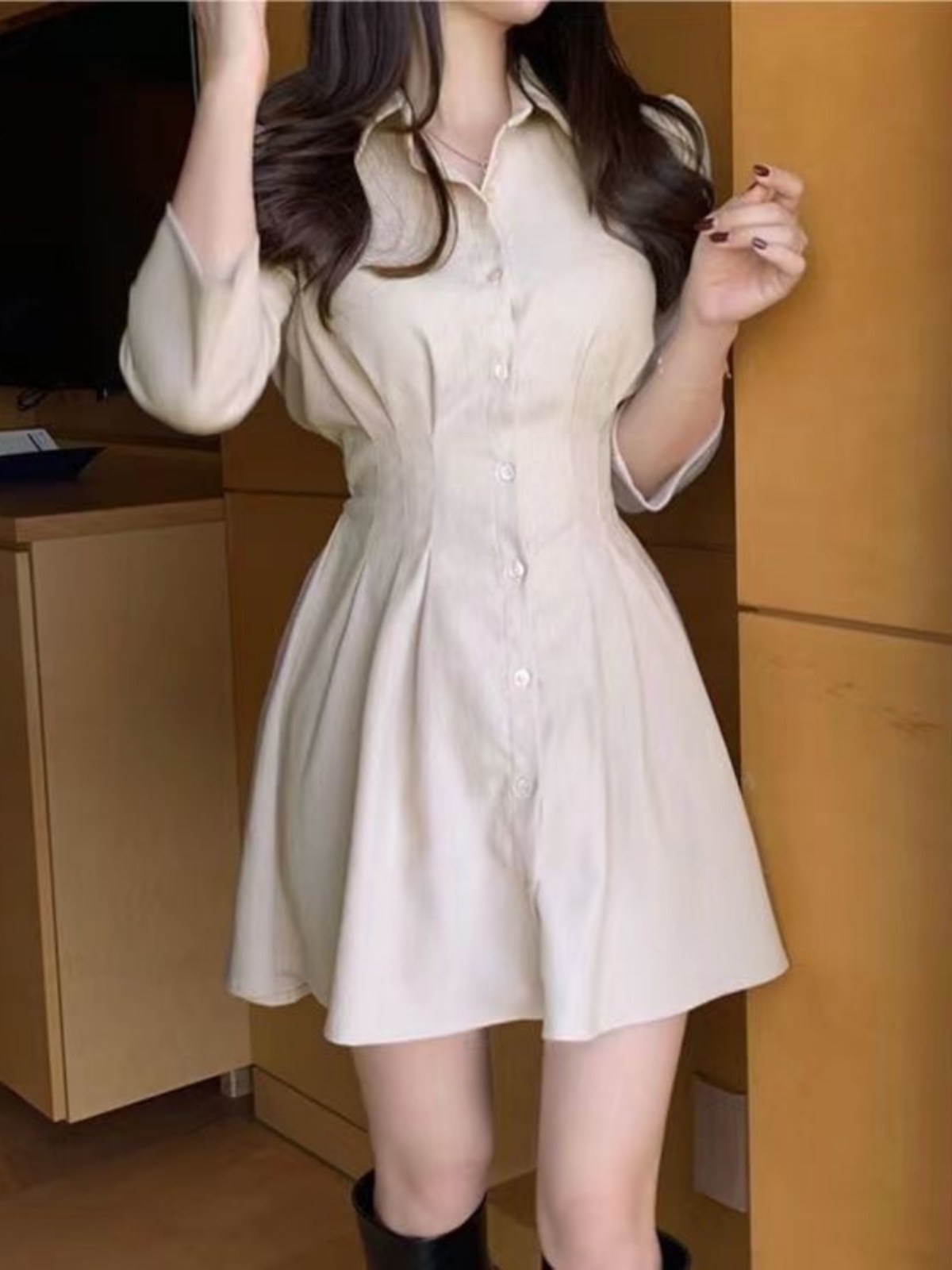 レース ワンピース 優美シルエット シャツ風ワンピース