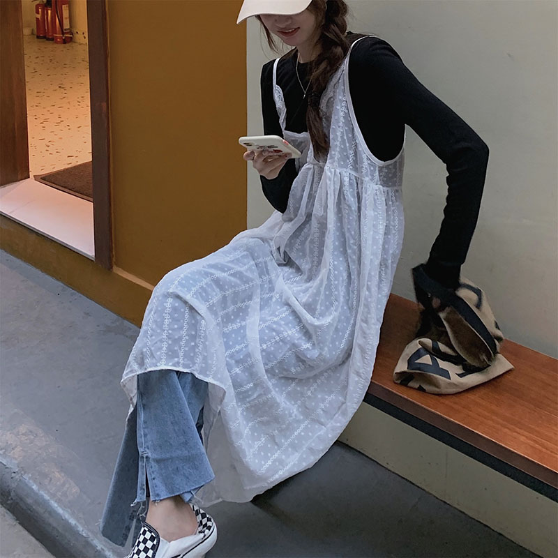 レース ワンピース ふんわり透かし編みレースワンピース