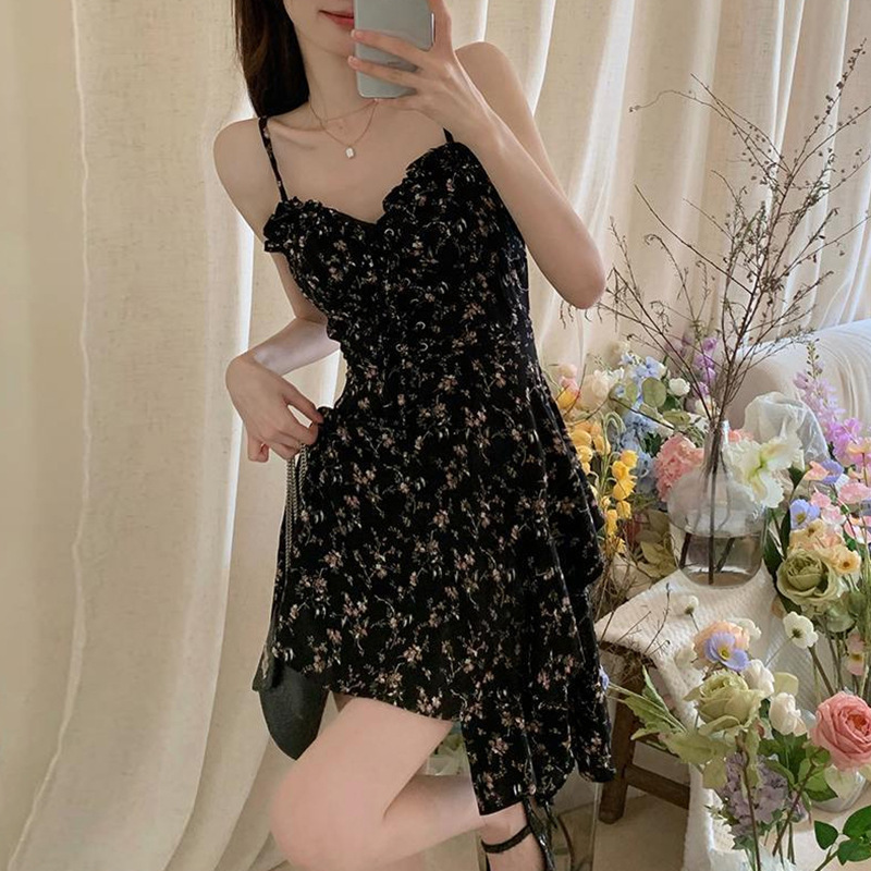 レース ワンピース 小花柄フリルキャミソールワンピース