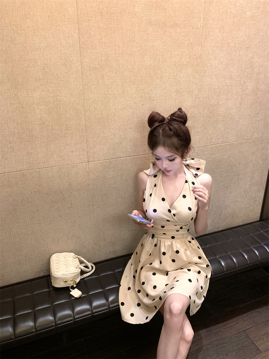 レース ワンピース 優美リボンホルターネックワンピース